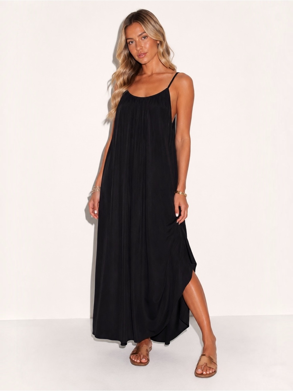St. Barts Open Maxi Dress - Black Spaghetti-Strap - The urban luxe